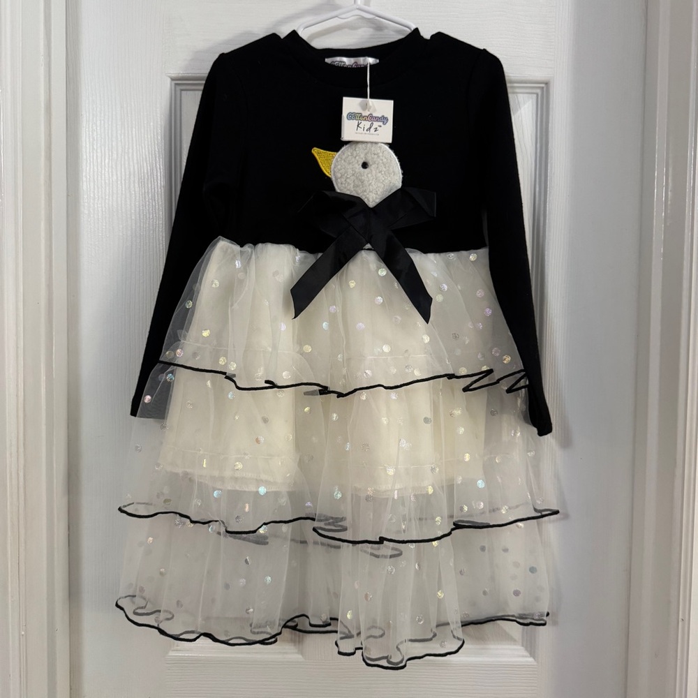 NWT Cotton Candy Elegant Black & White Tiered Tulle Long Sleeve with Embroidery